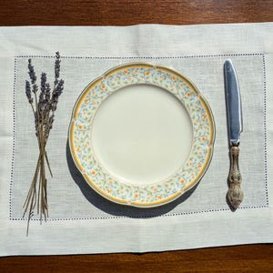 Linen placemats, white natural hemstitch placemats set, kitchen dining, ecofriendly table decor, gift for Housewarming, Wedding, Christmas
