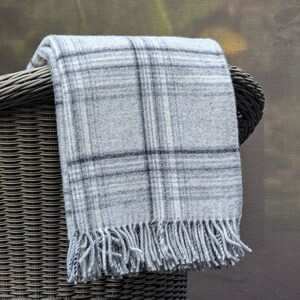 Natural wool blanket, gray and black cubes with lines, wool gift, home decor, comfy, warm sheep blanket, cozy throw, wool couch blanket