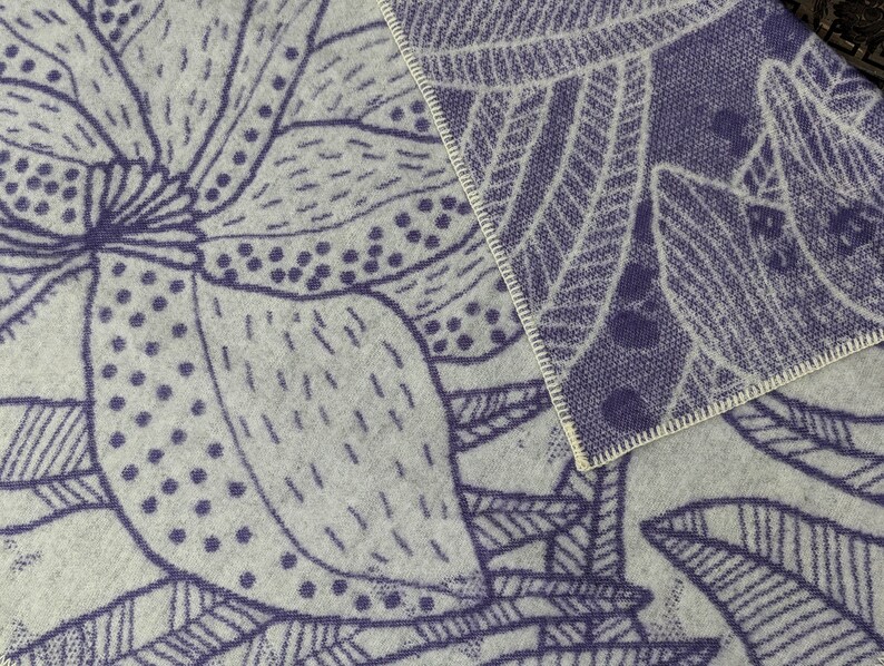 Handmade New Zealand Wool Blanket: Purple Floral Throw - Thumbnail 5