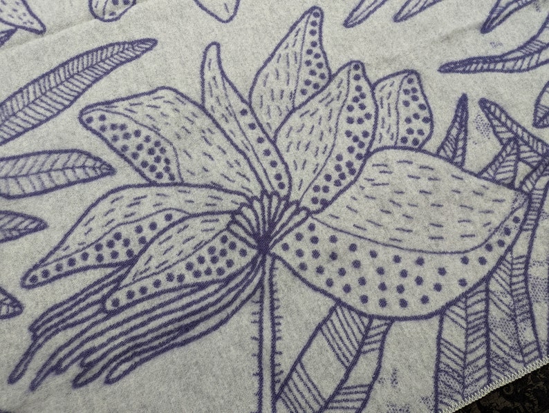 Handmade New Zealand Wool Blanket: Purple Floral Throw - Thumbnail 4
