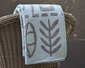 Handmade New Zealand Wool Blanket: Blue & Gray Animal Design