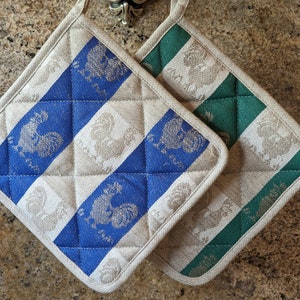 Linen Cotton Pot Holder: Rooster Design, Handmade Kitchen Hot Pad