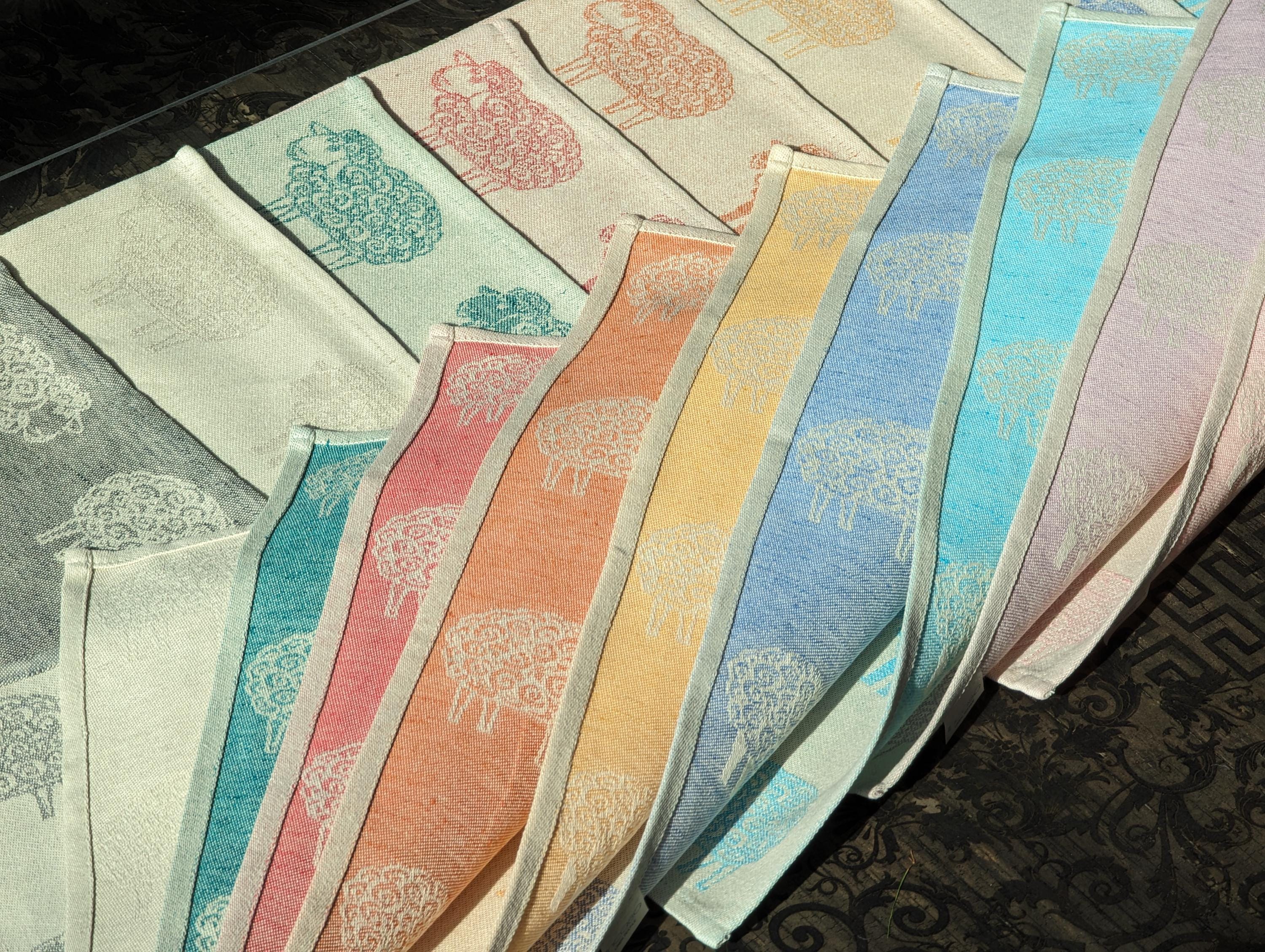 Linen towels with sheep in various colors, natural kitchen tea towels, natural linen towels, dish towels