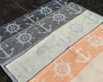 Linen towels with anchors and helms various colors, natural kitchen tea towels, natural linen towels, dish towels