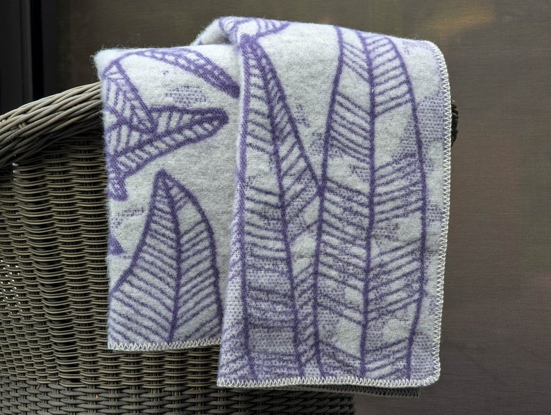 Handmade New Zealand Wool Blanket: Purple Floral Throw