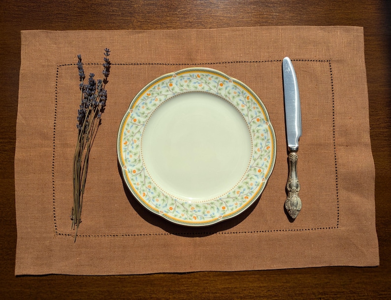 Handmade Linen Hemstitch Placemats: Elegant Table Decor image 7