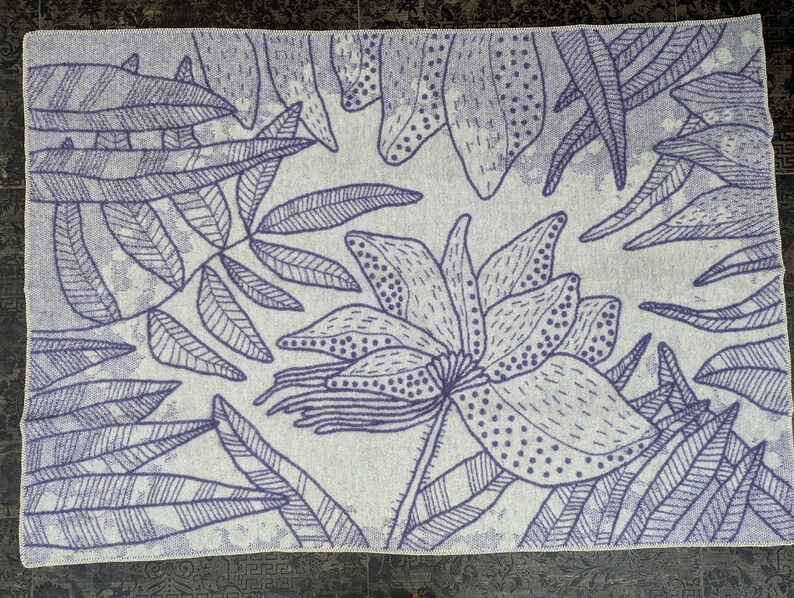 Handmade New Zealand Wool Blanket: Purple Floral Throw - Thumbnail 2