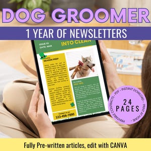 Dog Grooming Newsletter Templates: 12 Monthly Themed Tips (Digital Download)