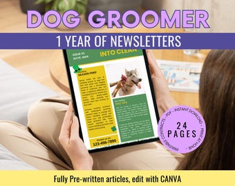 12 Monthly Dog Grooming Newsletters - Pre-Written Themed Dog Care Tips and Advice for Each Month - Print or Email | Dog Groomer
