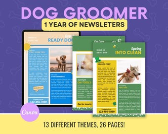 12 Monthly Dog Grooming Newsletters - Pre-Written Themed Dog Care Tips and Advice for Each Month - Print or Email | Dog Groomer Temlates