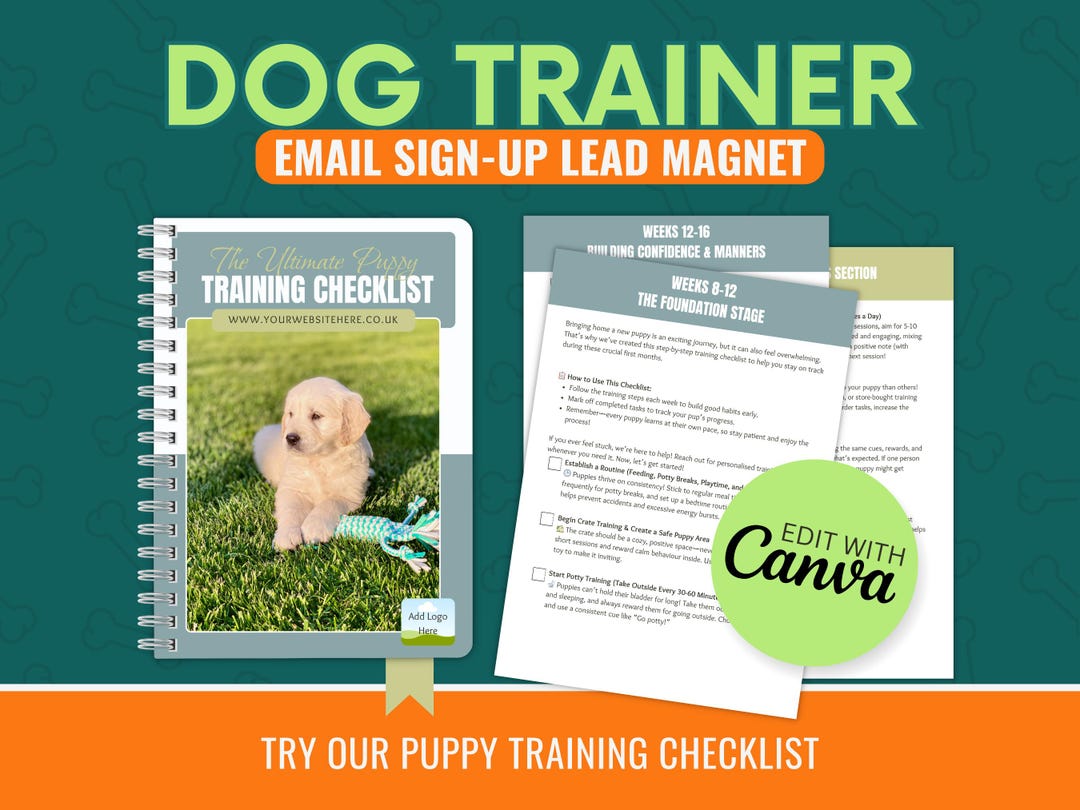 Dog Trainer Lead Magnet: Puppy Training Checklist Canva Template