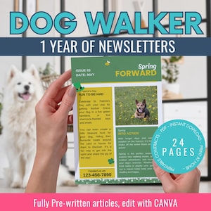 12 boletines mensuales para paseadores de perros: consejos y recomendaciones para el cuidado de perros escritos previamente y con un tema específico para cada mes: plantillas para paseadores de perros o para imprimir o enviar por correo electrónico
