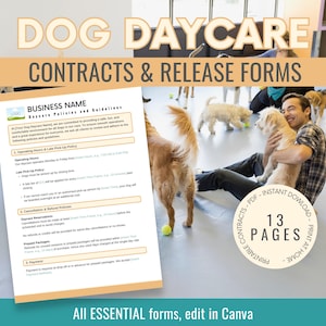 Hundetagesstätten-Verträge | Hundetagespflege Grundform, Einschulung, Freigabe Form, Richtlinien, Rechnung + mehr | Hundetagesstätten Vorlagen
