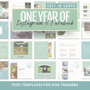 Dog Training Instagram Posts: 1 Year Social Media Content (Canva)