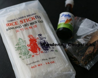 Complete Premium Pho (Vietnamese Noodle Soup) Spice Kit with Dried Rice Noodles and Fish Sauce