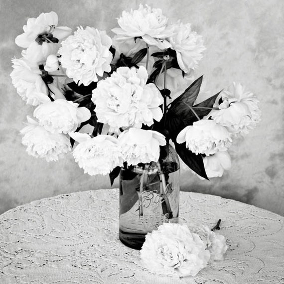 Items similar to Fine Art Photography Peonies in Ball Jar Black and ...