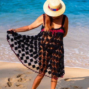Handmade embroidery filet dress, 100 % cotton beach cover up, soft and loose outfit,Women's Dress Cover-Up, Beach Cover-up, Boho Handmade