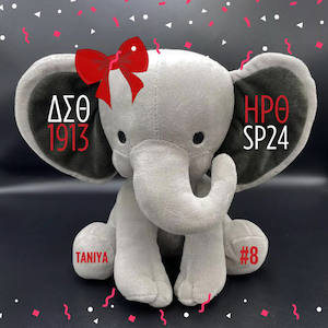 Delta Sigma Theta - Personalized Plush Elephant - Custom Stuffed Animal with Name - Sorority Paraphernalia - DST Deltaversary Probate Gift