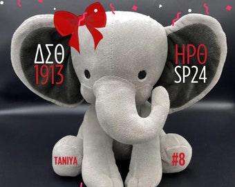 Delta Sigma Theta - Personalized Plush Elephant - Custom Stuffed Animal with Name - Sorority Paraphernalia - DST Deltaversary Probate Gift