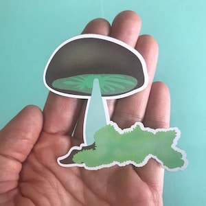 Teal, Green & Brown Mushroom with Moss Sticker 3&quot; x 3&quot;
