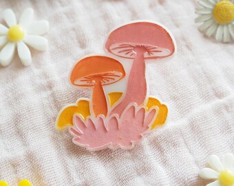 Mushroom Pink, Salmon & Yellow Acrylic Pin Brooch Badge