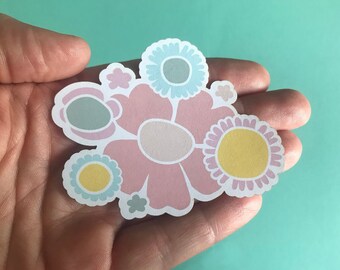 Retro Colorful Flower Cluster Sticker 3" x 2.5"