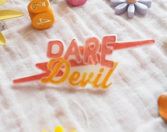 Dare Devil Yellow & Pink Acrylic Pin Brooch Badge