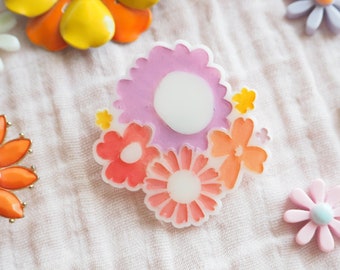 Floral Bouquet Colorful Bunch  Acrylic Pin Brooch Badge