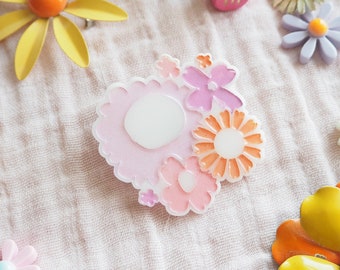 Floral Bouquet Colorful Bunch  Acrylic Pin Brooch Badge