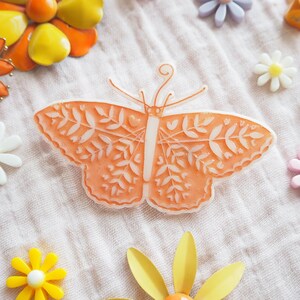 Peach Pink Butterfly Acrylic Pin Brooch Badge