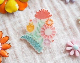 Floral Bouquet Fern Bunch  Acrylic Pin Brooch Badge