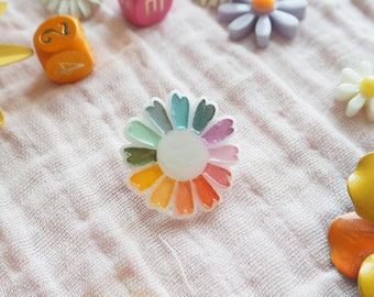 Mini Rainbow Daisy Flower Acrylic Pin Brooch Badge