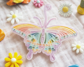 Large Rainbow Butterfly Acrylic Pin Brooch Badge