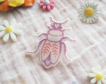 Beetle Purple & Pink Acrylic Pin Brooch Badge