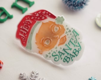 Hey Santa Baby Head Face Acrylic Pin Brooch Badge