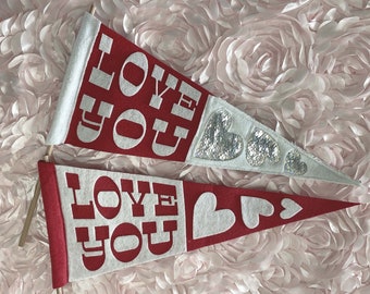 Love You Valentine's Day Felt Pennant (with sequins or without)