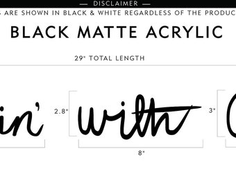 CUSTOM LISTIN Script Magnetic Words in BLACK Matte Opaque Acrylic