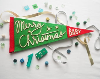 Merry Christmas Felt Pennant Green Red and White