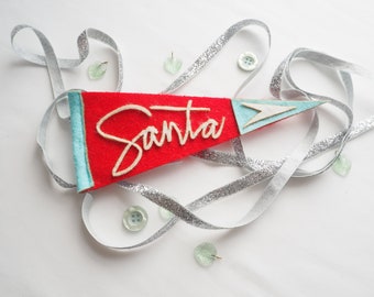 Santa Felt Pennant Teal Red and White Small