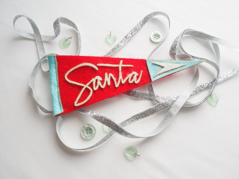 Santa Felt Pennant Teal Red and White Small image 1