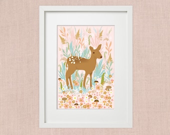 Deer in the Field Illustration Print
