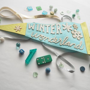 Winter Wonderland Felt Pennant Lime Green Blue Teal and White image 3