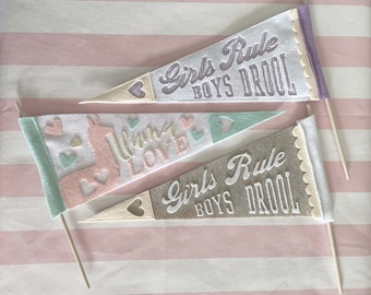 Llama Love or Girls Rule Boys Drool Felt Pennant