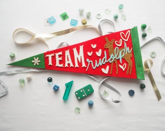 Team Rudolph Felt Pennant Green Red Teal and White