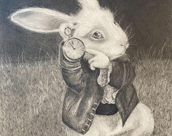 Beautiful original graphite drawing of a rabbit