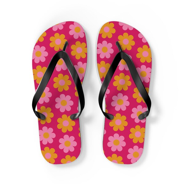 Pop Flowers Magenta Flip Flops - Comfy Summer Footwear - Perfect Beach Accessory - Unique Gift for Her