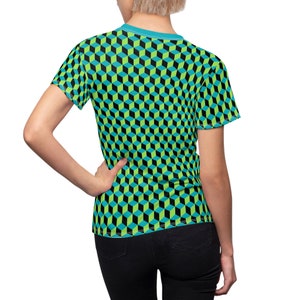 Cubed Blue Green Black Women's Tee, Stylish Polyester Shirt, Casual Tee, Gift for Her image 6