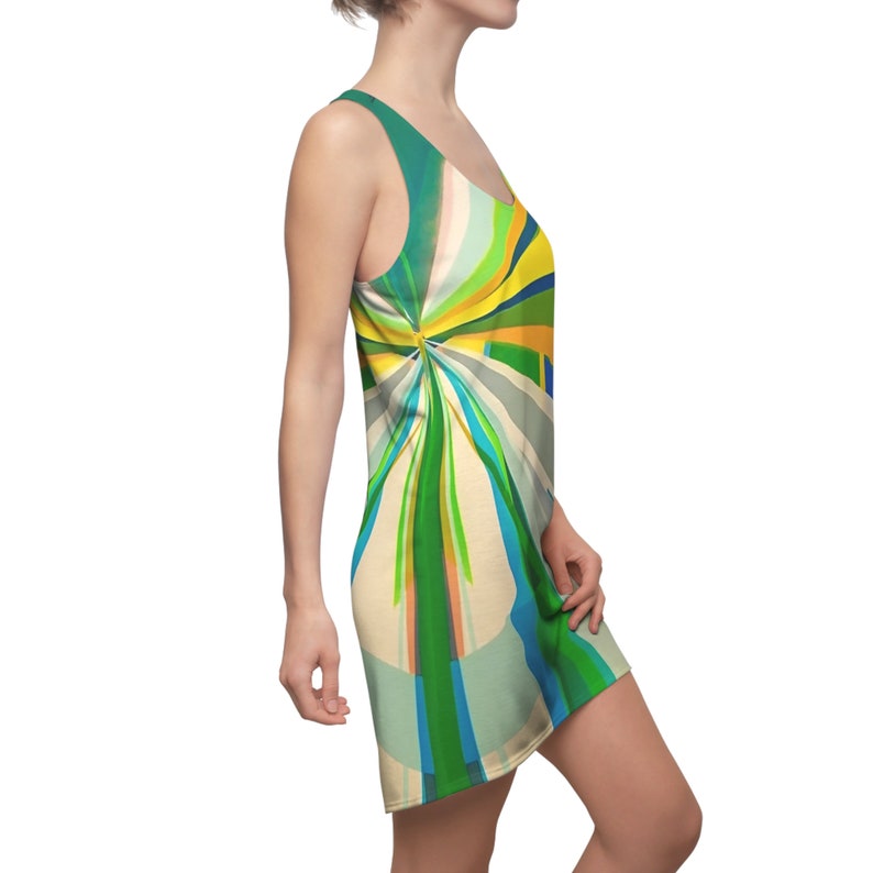 Women's Racerback Dress Green & Yellow Ray Print, Comfortable Polyester, Sporty Fit Ideal Gift for Her image 7