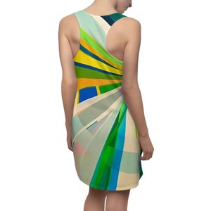 Women's Racerback Dress Green & Yellow Ray Print, Comfortable Polyester, Sporty Fit Ideal Gift for Her image 1
