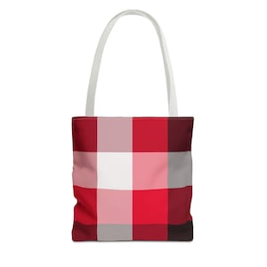 Plaid Red Tote Bag - Stylish Checkered Shoulder Purse for Women, Trendy Tartan Handbag, Fashionable Shopping Tote, Chic Plaid Market Bag